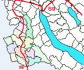 Linienfhrung der S9 im Kanton Zrich